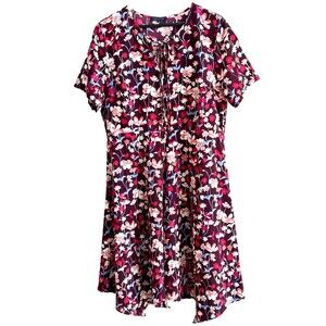 TOMMY HILFIGER‎ Women's 16 Brookshire Maroon Floral Short Sleeve Neck Tie Dress